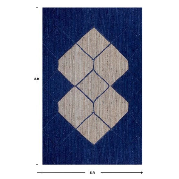 Hand Braided Jute Blue Geometric Area Rug - Image 6