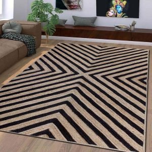 Indian Handmade Beautiful Beige Black Jute Large Rug