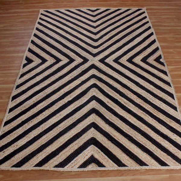 Indian Handmade Beautiful Beige Black Jute Large Rug - Image 3