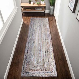 Hand Braided Multicolor Runner Cotton Jute Rug