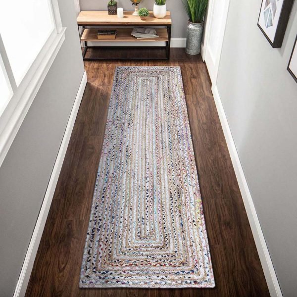 Hand Braided Multicolor Runner Cotton Jute Rug - Image 2