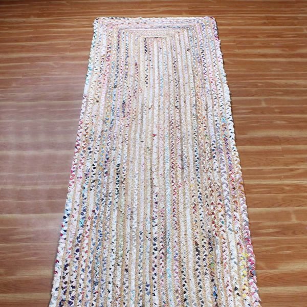 Hand Braided Multicolor Runner Cotton Jute Rug - Image 3