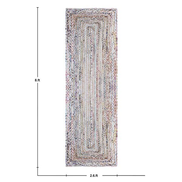Hand Braided Multicolor Runner Cotton Jute Rug - Image 5