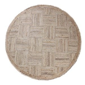 Beige Checked Jute Hand Braided Round Rug