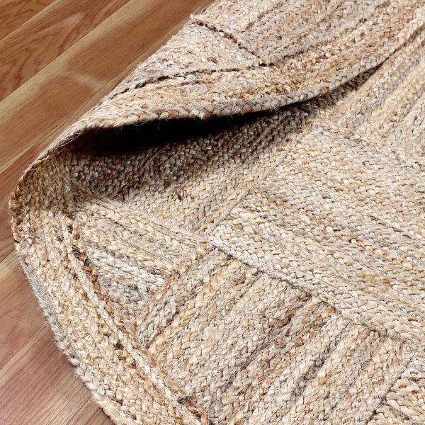 Beige Checked Jute Hand Braided Round Rug - Image 4