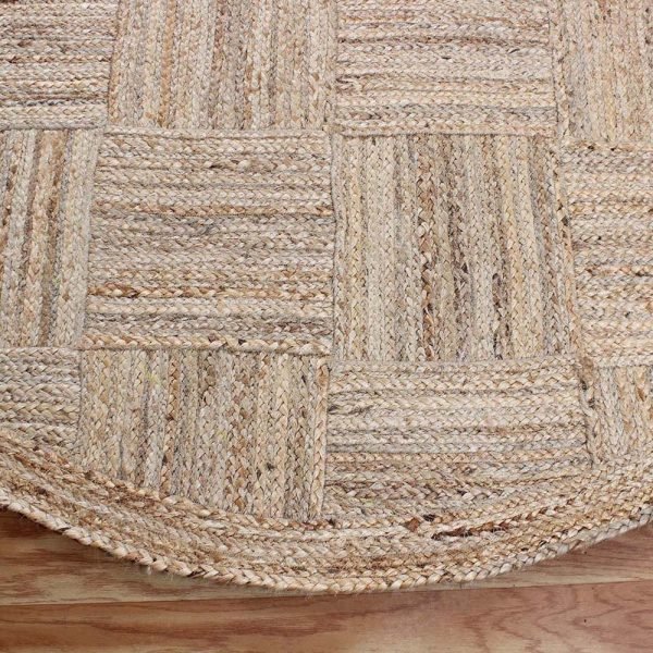 Beige Checked Jute Hand Braided Round Rug - Image 5