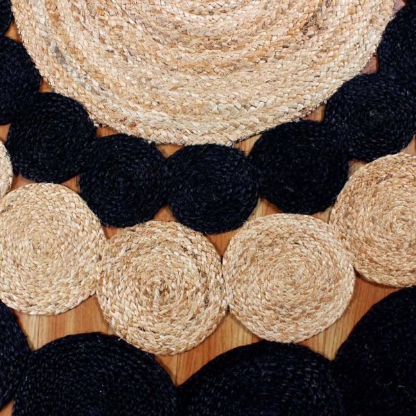 Scalloped Beige Black Jute Round Area Rug - Image 6