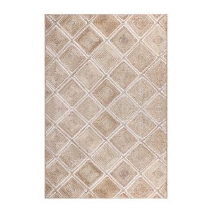 Indian Handmade Beige White Geometric Area Rug
