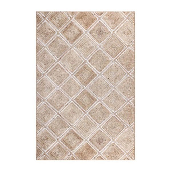 Indian Handmade Beige White Geometric Area Rug