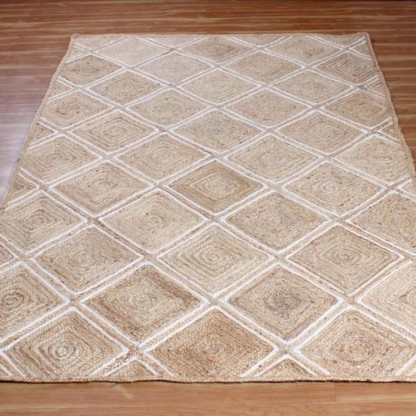 Indian Handmade Beige White Geometric Area Rug - Image 3