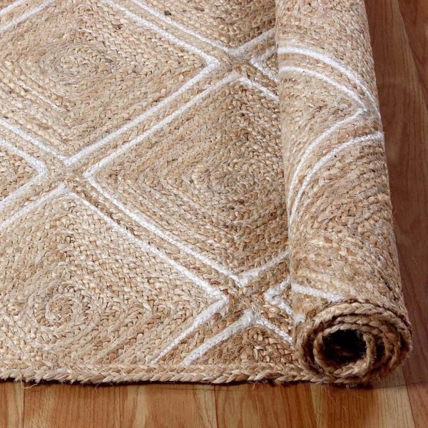 Indian Handmade Beige White Geometric Area Rug - Image 4