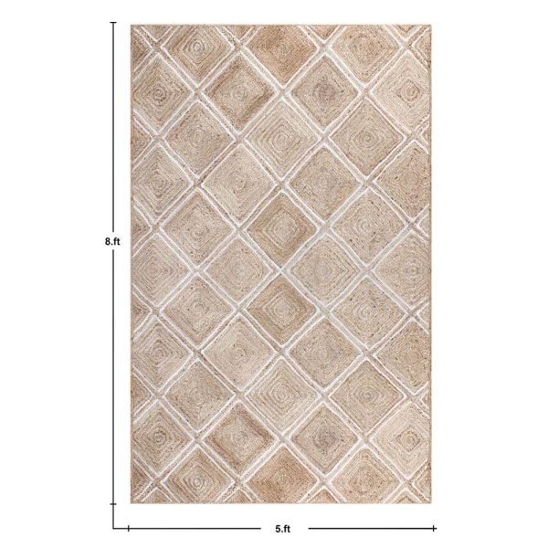 Indian Handmade Beige White Geometric Area Rug - Image 6
