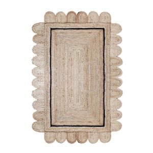 Hand Braided Scalloped Beige Jute Large Rug