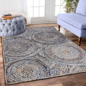 Hand Braided Cotton Jute Blue Area Rug