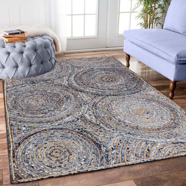 Hand Braided Cotton Jute Blue Area Rug - Image 2