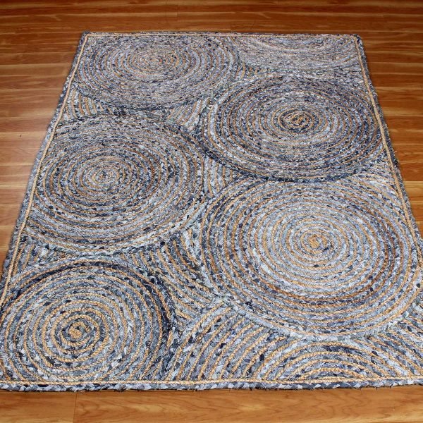 Hand Braided Cotton Jute Blue Area Rug - Image 4