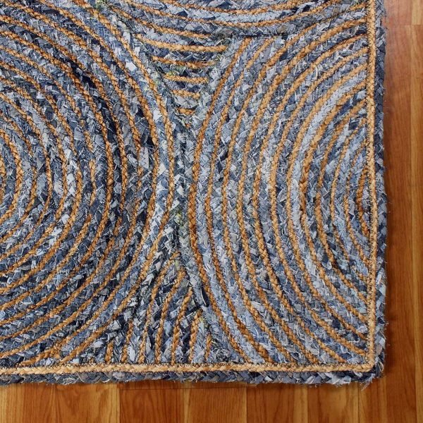 Hand Braided Cotton Jute Blue Area Rug - Image 5