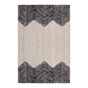 Hand Braided Black Beige Jute Dining Area Rug