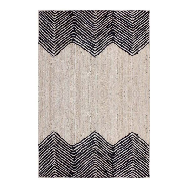 Hand Braided Black Beige Jute Dining Area Rug