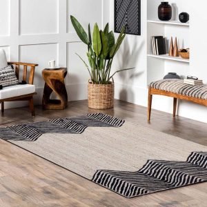 Hand Braided Black Beige Jute Dining Area Rug