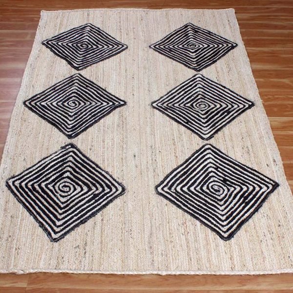 Hand Braided Jute Black Beige Large Area Rug - Image 3
