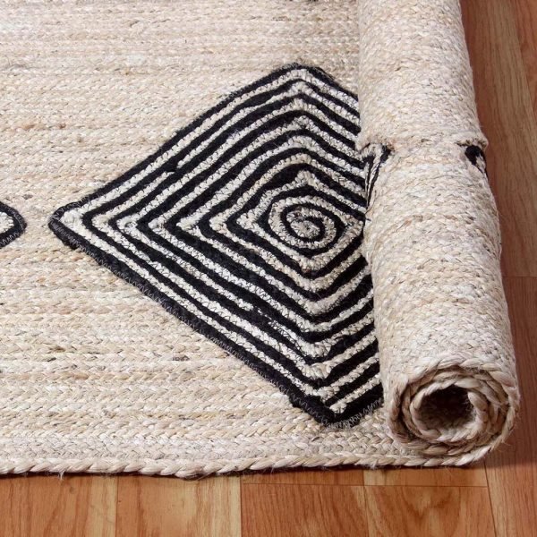 Hand Braided Jute Black Beige Large Area Rug - Image 5