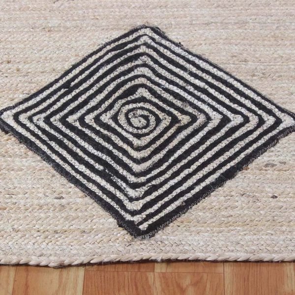 Hand Braided Jute Black Beige Large Area Rug - Image 6