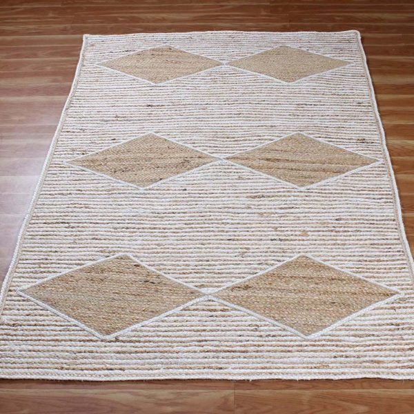 Hand Braided Beige Geometric Jute Area Rug - Image 3