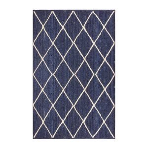 Blue White Handmade Geometric Jute Area Rug