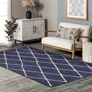 Blue White Handmade Geometric Jute Area Rug