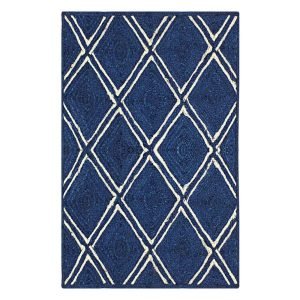Handmade White Blue Jute Bordered Area Rug