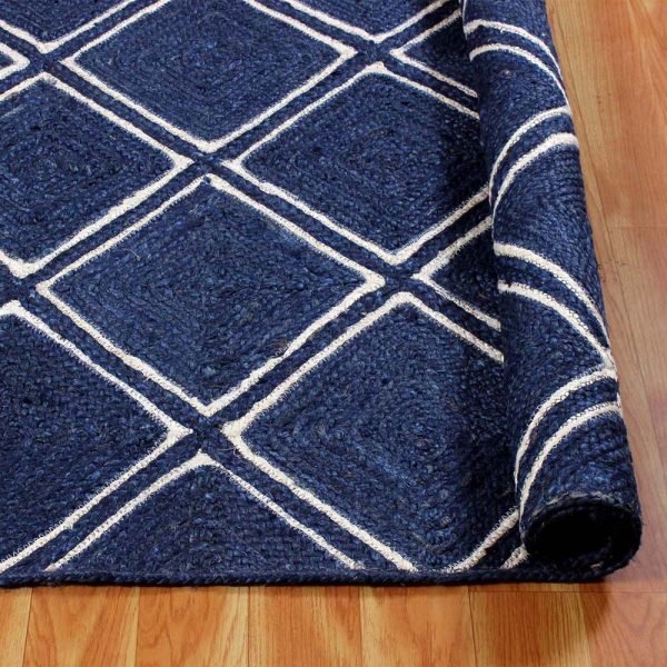 Handmade White Blue Jute Bordered Area Rug - Image 3