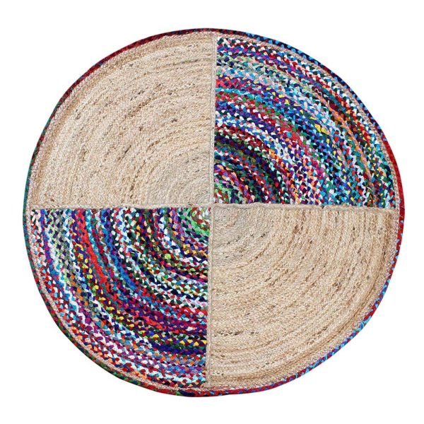 Indian Hand Braided Cotton Jute Multicolor Round Area Rug