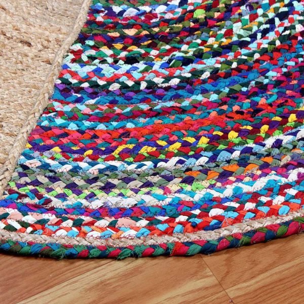 Indian Hand Braided Cotton Jute Multicolor Round Area Rug - Image 5