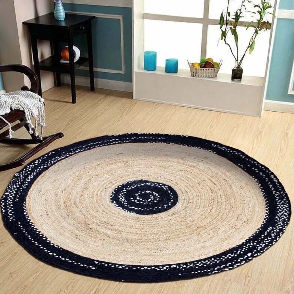 Cotton Jute Hand Braided Bordered Round Rug - Image 2