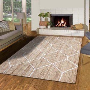 Hand Braided Beige White Jute Living Area Rug