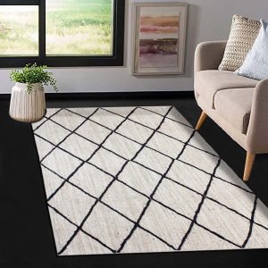 Hand Braided White Black Geometric Jute Rugs