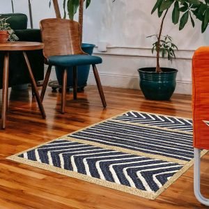Blue Beige Jute Bordered Hand Braided Rugs