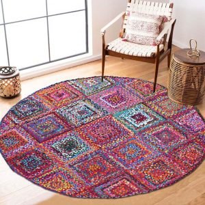 Cotton Multicolor Round Hand Braided Area Rugs