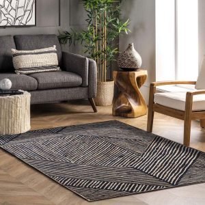 Hand Braided Geometric Jute Black Area Rug