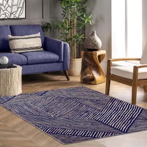 Indian Handmade Blue Geometric Jute Area Rug
