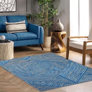 Hand Braided Jute Beige Sky Blue Area Rugs