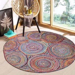 Cotton Jute Multicolor Handmade Round Area Rugs