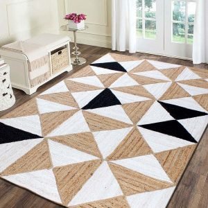 Hand Braided Geometric Beige Jute Area Rug
