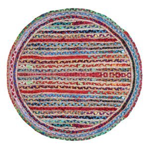 Cotton Jute Multicolor Hand Braided Round Living Room Rug