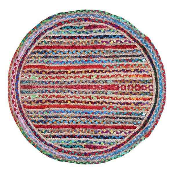 Cotton Jute Multicolor Hand Braided Round Living Room Rug