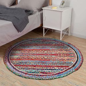 Cotton Jute Multicolor Hand Braided Round Living Room Rug