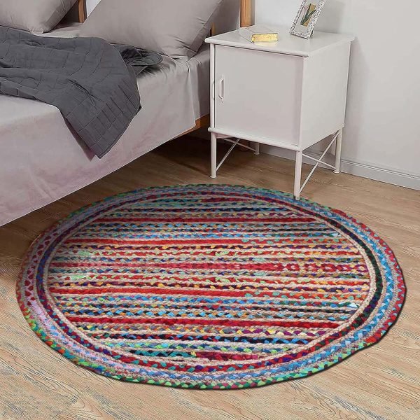 Cotton Jute Multicolor Hand Braided Round Living Room Rug - Image 2