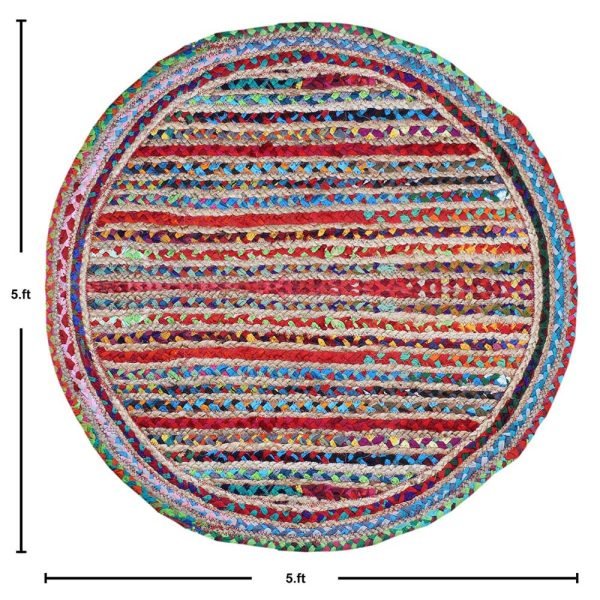 Cotton Jute Multicolor Hand Braided Round Living Room Rug - Image 5