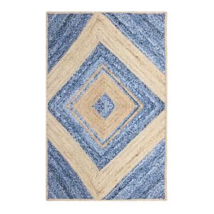 Blue Handmade Geometric Square Jute Rug